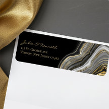 Elegante Dourado Marble Negro Endereço de retorno