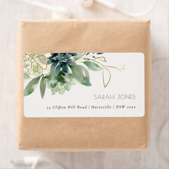 Etiqueta Elegante Dusky Blue Green Foliage Endereço de Folh (Insitu)