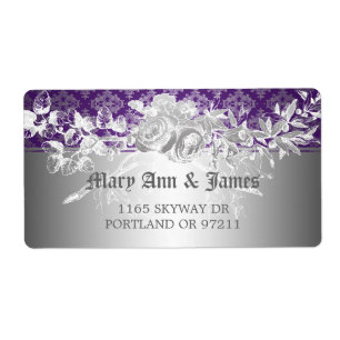 Etiqueta Elegante Endereço Caseiro Barroco Roxo Flourish