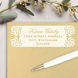 Etiqueta Elegante Endereço de Casamento em Damasco Marfim D