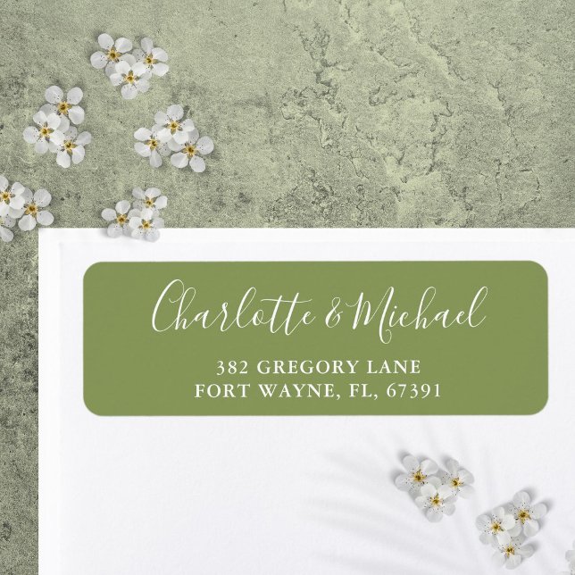 Etiqueta Elegante Endereço de Devolução em Verde Musgo Mode (Moss Green Elegant Signature Script Return Address Label)