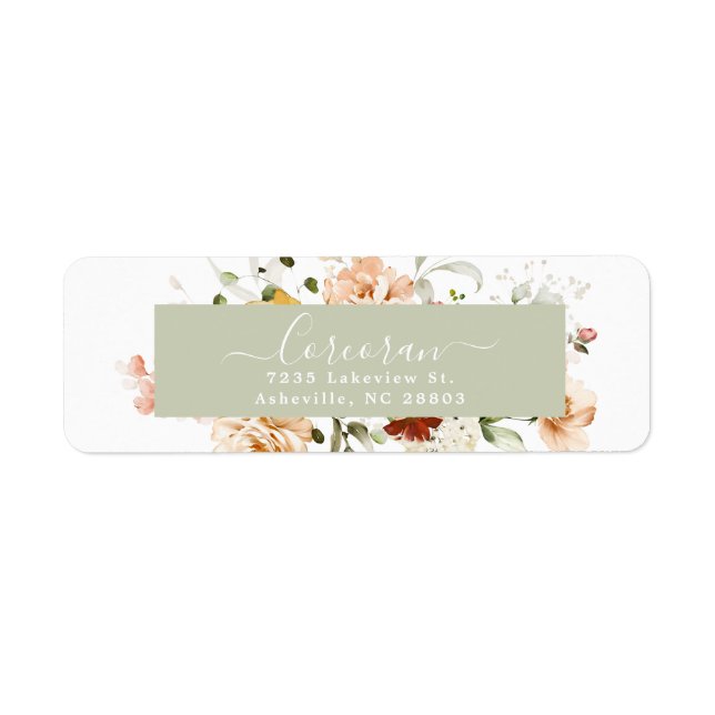 Etiqueta Elegante Endereço de Devolução Floral Boho Manuscr (Frente)