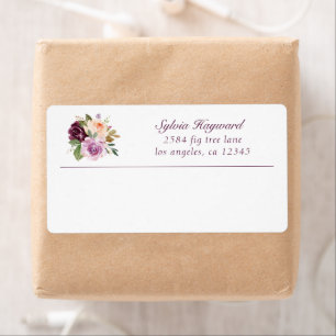Etiqueta Elegante Endereço de Devolução Floral Roxo Ameixa