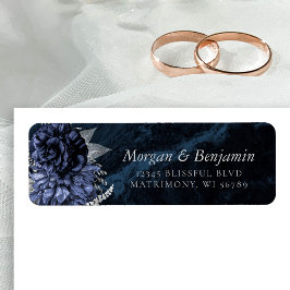 Etiqueta Elegante Endereço de Retorno Floral Azul Marinho P
