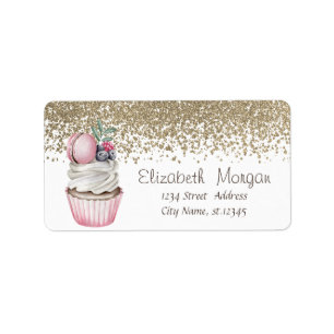 Etiqueta Elegante Estiloso Ouro Diamantes Cupcake Macaron