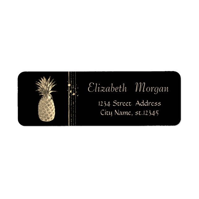 Etiqueta Elegante Estiloso, Preto, Abacaxi Dourado (Frente)