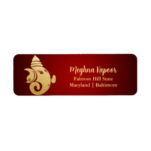 Etiqueta Elegante Faux Gold Foil Ganapati Indiano Vermelho