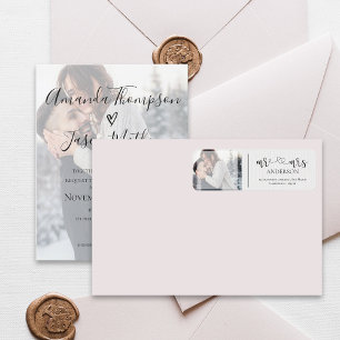 Etiqueta Elegante Faux Vellum Sr. e Sra. Photo Wedding Labe