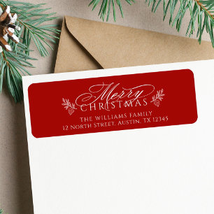 Etiqueta Elegante Feliz Natal Vermelho Endereço de Devoluçã