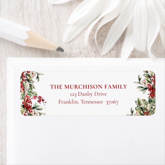 Etiqueta Elegante Festivo Greenery Holiday Endereço de Regr (Insitu)