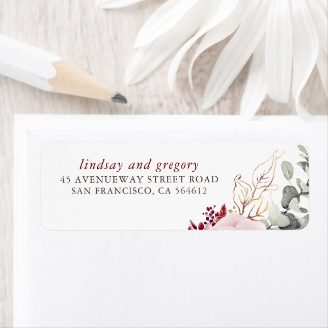 Etiqueta Elegante Floral de Sombras Vermelhas (Insitu)