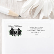 Elegante Floral Preto Gótico Halloween Caveira