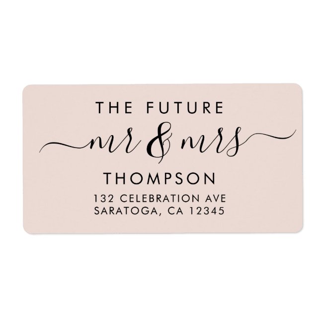 Etiqueta Elegante Futuro MR e SRA. Script Modern Blush Pink (Frente)
