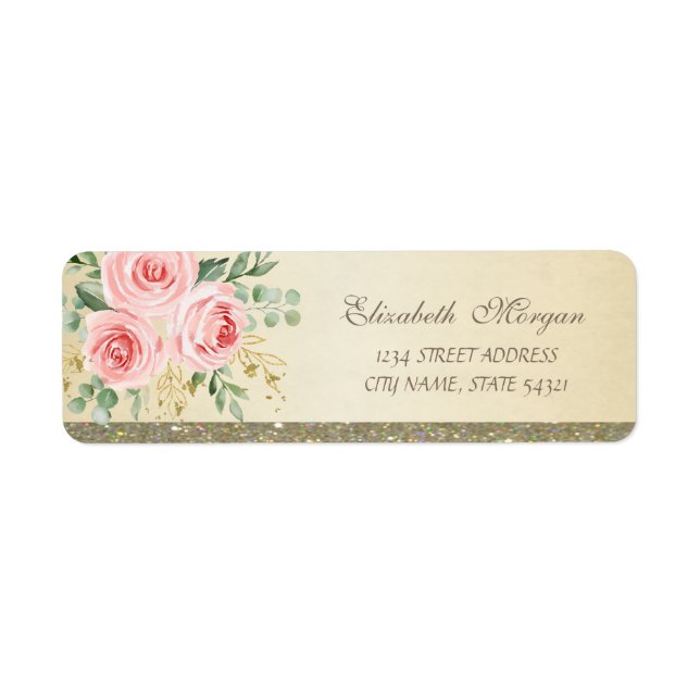 Etiqueta Elegante, Glamouroso e Espelhado, Rosas (Frente)
