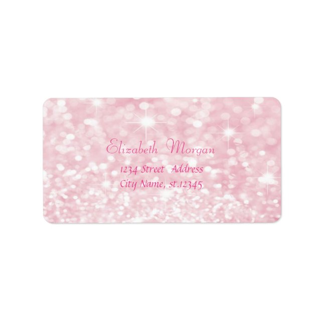 Etiqueta Elegante Glamouroso Rosa Espelhante, Bokeh (Frente)