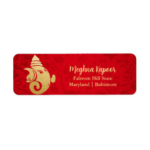 Etiqueta Elegante Gold Foil Ganapati Índio Deus Damasco Ver