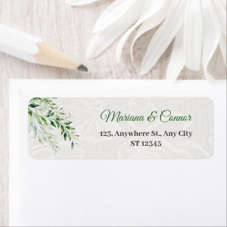 Etiqueta Elegante Green Botanical Wedding Return Endereço