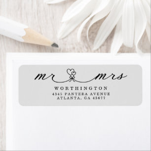 Etiqueta Elegante Hearts Script Mr & Mrs Wedding Return