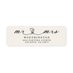 Etiqueta Elegante Hearts Script Mr & Mrs Wedding Return Lab