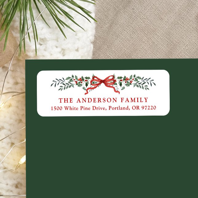 Etiqueta Elegante Holly Berries Arco Endereço de devolução  (Criador carregado)