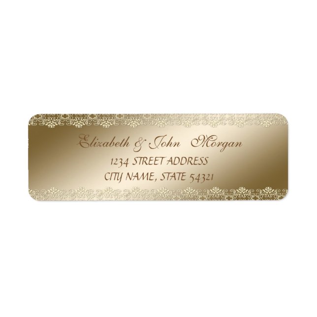 Etiqueta Elegante Luxo Chic, Dourado Falso, Renda (Frente)