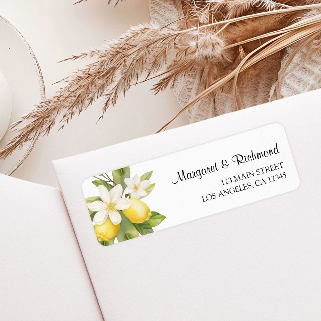 Etiqueta Elegante Mediterranean Lemon Wedding Return Addres (Criador carregado)