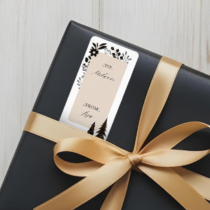 Etiqueta Elegante Moderno Natal Evergreen Trees & Floral