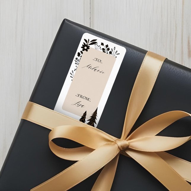 Etiqueta Elegante Moderno Natal Evergreen Trees & Floral (Elegant Modern Christmas Evergreen Trees & Floral Label)