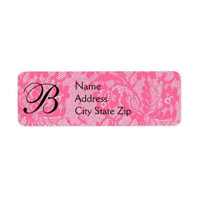 Etiqueta Elegante Monograma de Renda Rosa  (Frente)