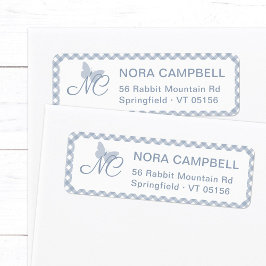 Etiqueta Elegante Monograma Dusty Blue Gingham Endereço de 