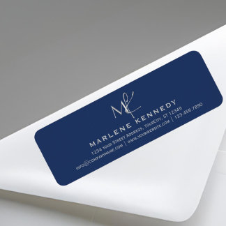 Etiqueta Elegante Monograma Marinho Blue Return Address