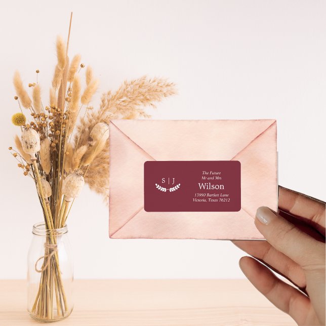 Etiqueta Elegante Monograma Vermelho Escuro Jewel Tone Retu (Criador carregado)