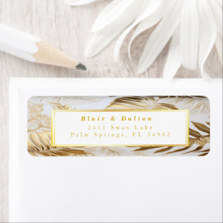 Etiqueta Elegante Monstera Dourado Endereço de Devolução de
