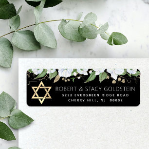 Etiqueta Elegante Morcego Preto Mitzvah Dourado Floral Ende