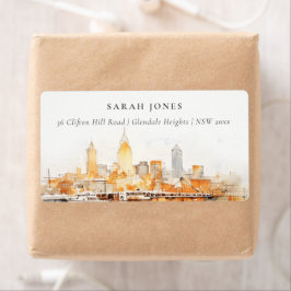 Etiqueta Elegante Nashville City Skyline Watercolor Endereç