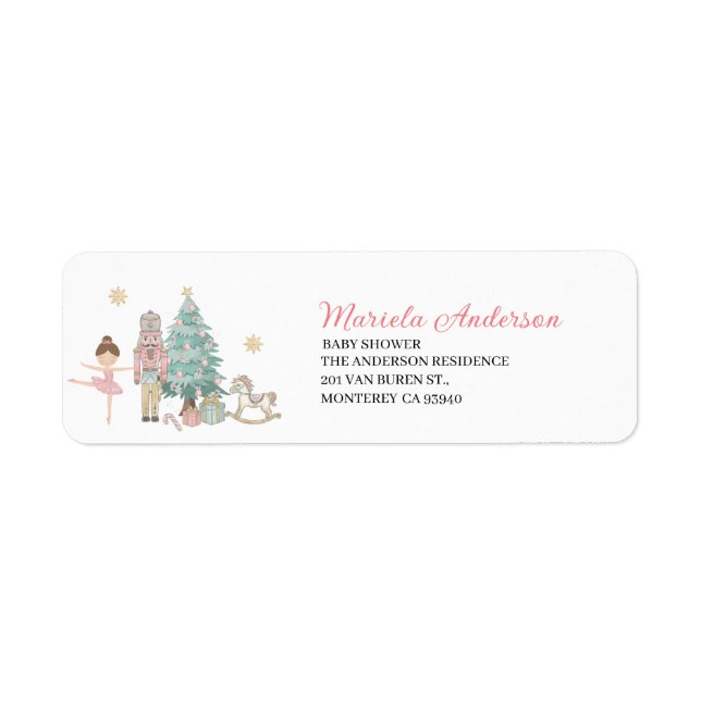 Etiqueta Elegante Nutcracker Nutcracker Balé Rosa Christma (Frente)
