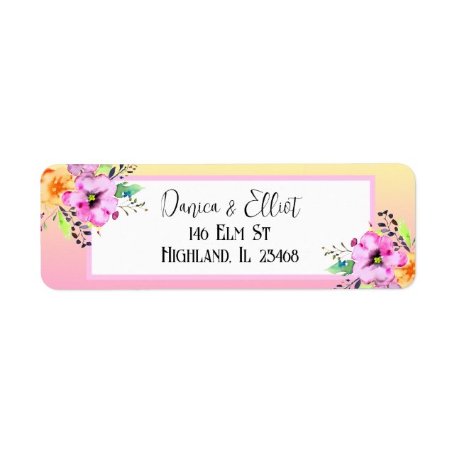 Etiqueta Elegante Petunias Floral Amarelo e Rosa (Frente)