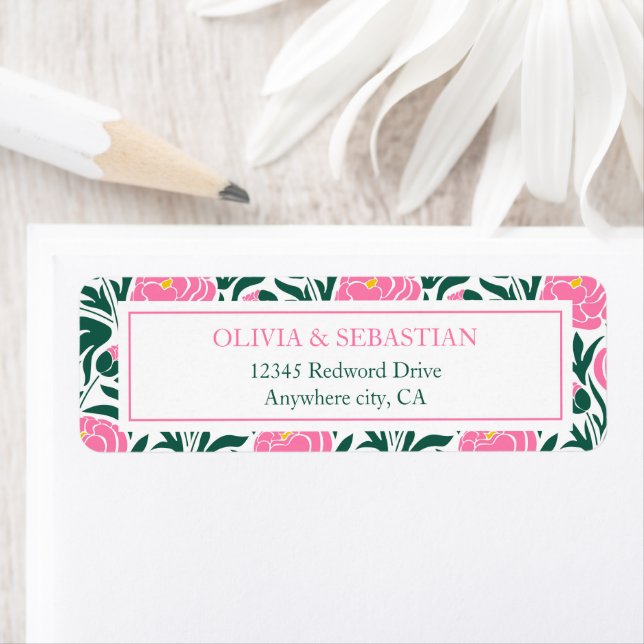 Etiqueta Elegante Pink Peony Flowers Endereço de Devolução  (Insitu)