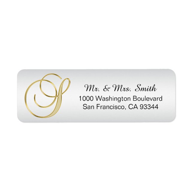 Etiqueta Elegante Prata Dourada Monograma - Letra 'S' Retor (Frente)