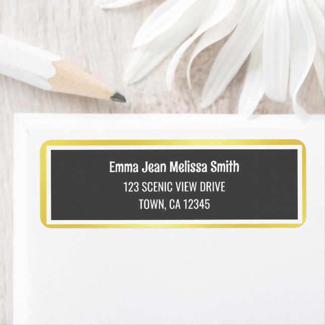 Etiqueta Elegante Quadro Preto Dourado Endereço de Devoluçã (Insitu)