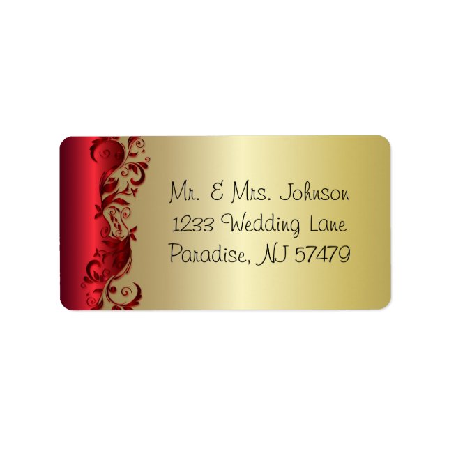 Etiqueta Elegante Red & Dourado Florid WedDesign (Frente)