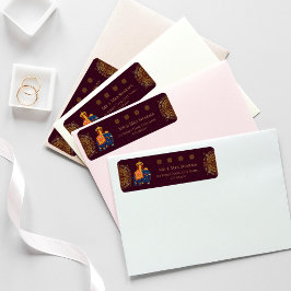 Etiqueta Elegante Red Dourado Mandala Indian Address