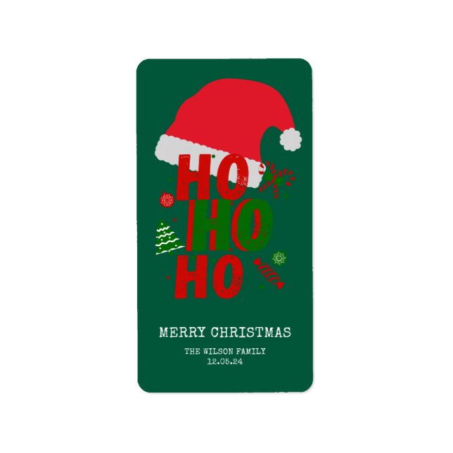 Etiqueta Elegante Red Green White Feliz Natal (Frente)