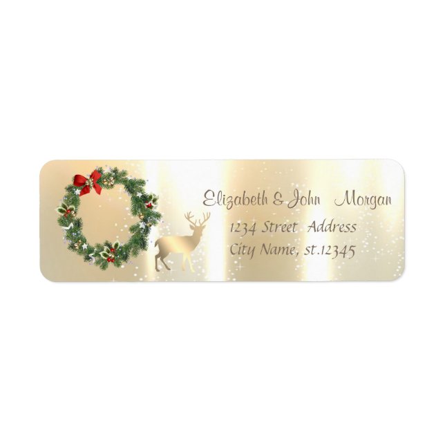 Etiqueta Elegante, Rena de Natal Dourada, Grinalda (Frente)