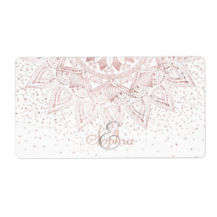 Etiqueta Elegante rosa dourada mandala confetti design