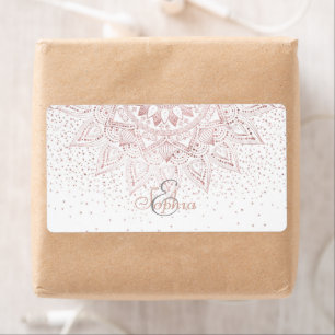 Etiqueta Elegante Rosa Dourado Dots Mandala