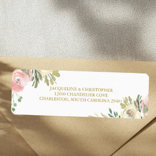 Etiqueta Elegante Rosa Floral Dourado Endereço de Devolução