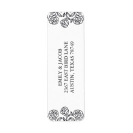 Etiqueta Elegante Rosa Floral Preto e Branco Minimalista