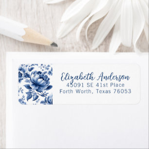 Etiqueta Elegante Rosa Floral Vintage Azul Branco