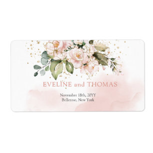 Etiqueta Elegante rosas cor-de-rosa-pinceladas de ouro de e